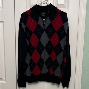 Brooks Brothers Men's Zip-Up Argyle Sweater - Red, Gray, Black XL